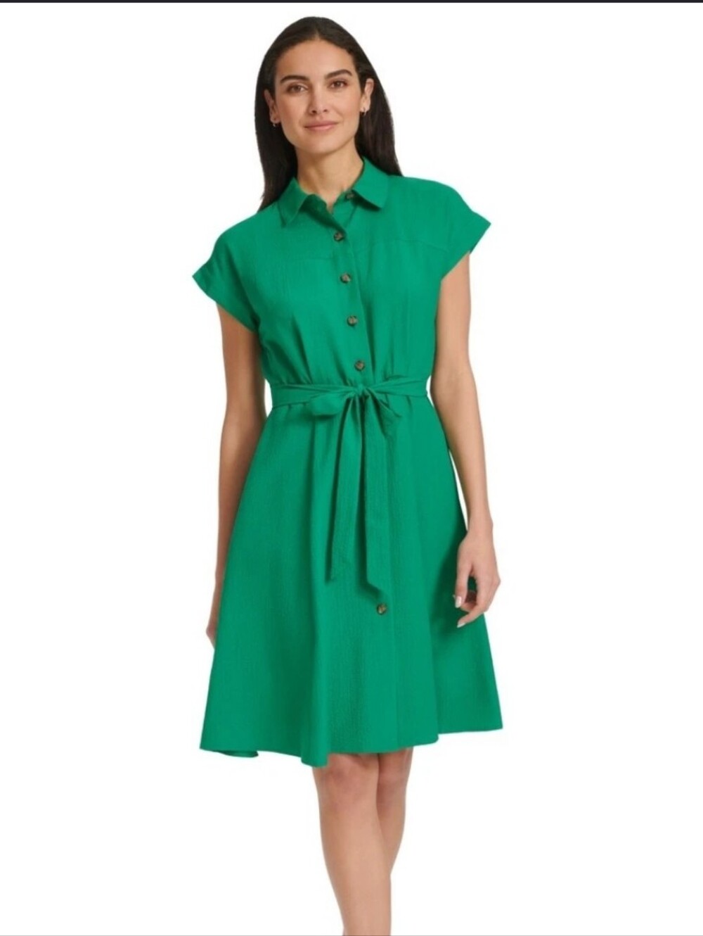 NWT Calvin Klein Green Shirt Dress Belted Button Front Midi Size 8 $134